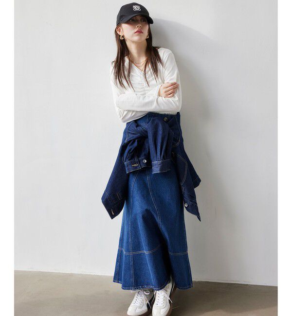 VIS「バックレースアップフレアデニムスカート/イージーケア」|スカート|