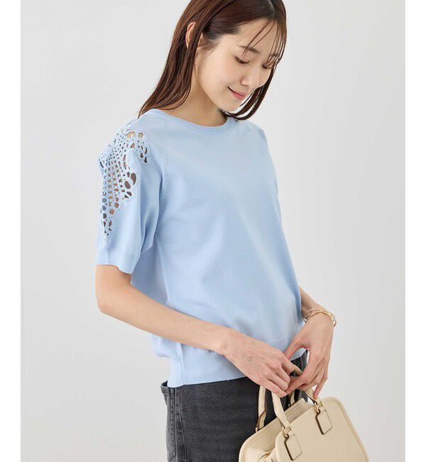 Rope&rsquo;Picnic「八方映えニット 袖レースニットプルオーバー/UVカット・接触冷感・イージーケア」|ニット・セーター|