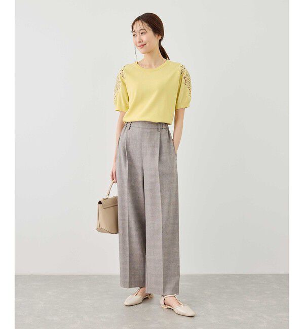 Rope&rsquo;Picnic「八方映えニット 袖レースニットプルオーバー/UVカット・接触冷感・イージーケア」|ニット・セーター|