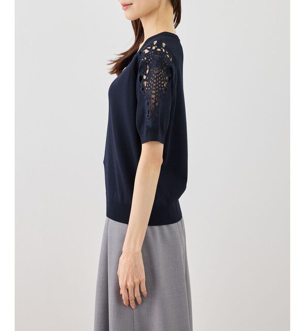 Rope&rsquo;Picnic「八方映えニット 袖レースニットプルオーバー/UVカット・接触冷感・イージーケア」|ニット・セーター|