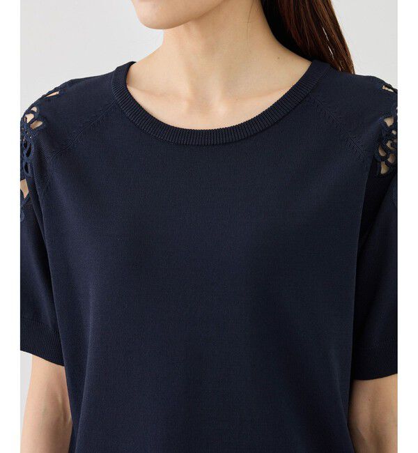 Rope&rsquo;Picnic「八方映えニット 袖レースニットプルオーバー/UVカット・接触冷感・イージーケア」|ニット・セーター|