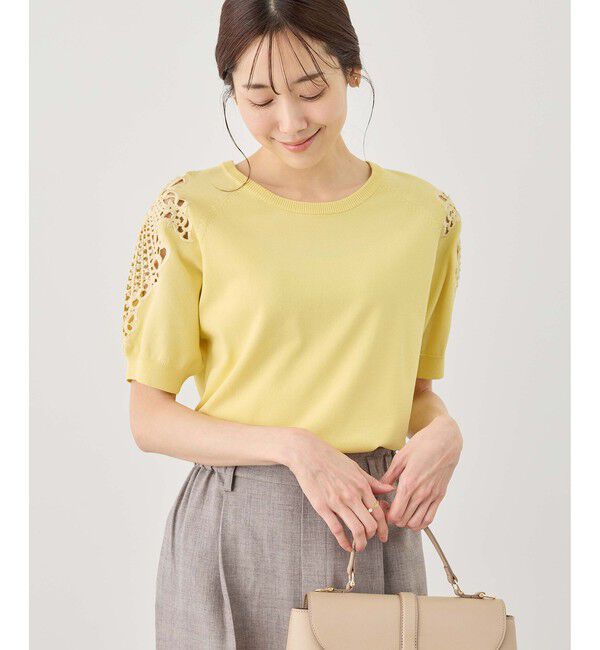 Rope&rsquo;Picnic「八方映えニット 袖レースニットプルオーバー/UVカット・接触冷感・イージーケア」|ニット・セーター|