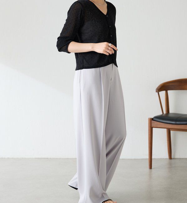  「《マイナス3kg見え/サイズ展開豊富》ジャージワイドパンツ」|スラックス|