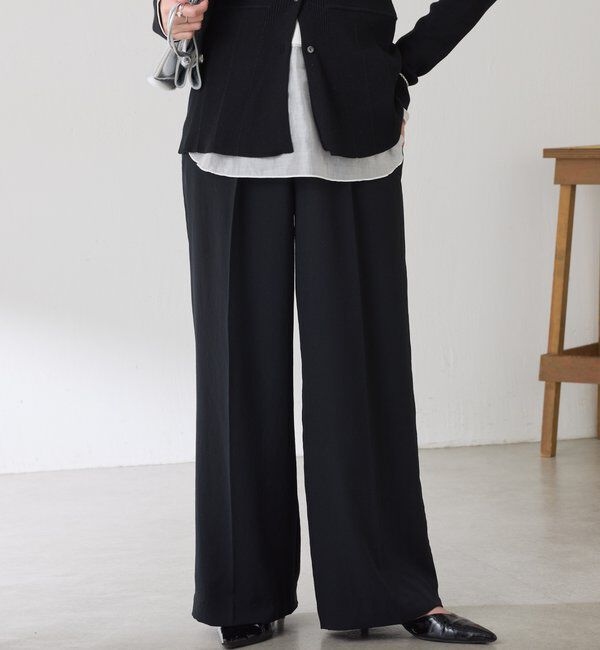  「《マイナス3kg見え/サイズ展開豊富》ジャージワイドパンツ」|スラックス|