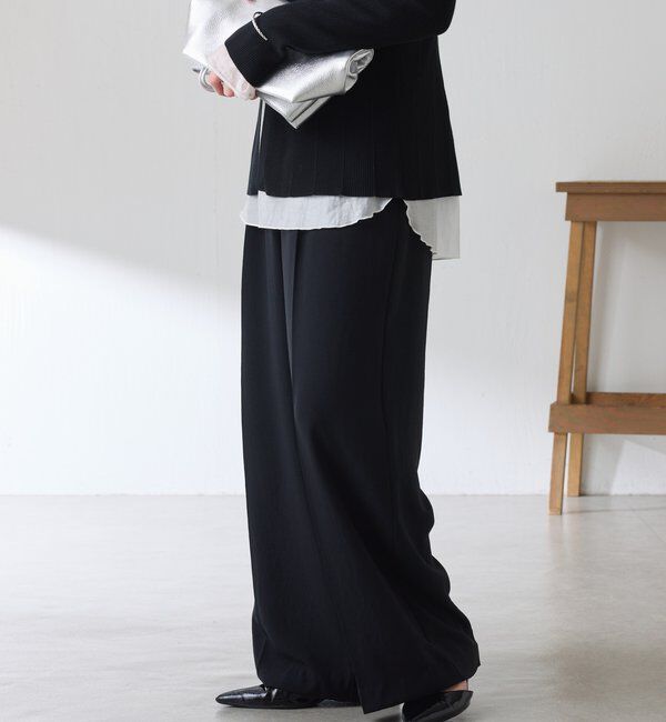  「《マイナス3kg見え/サイズ展開豊富》ジャージワイドパンツ」|スラックス|