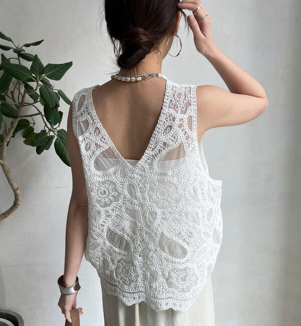  「刺繍前後2WAYレースタンク」|シャツ・ブラウス|