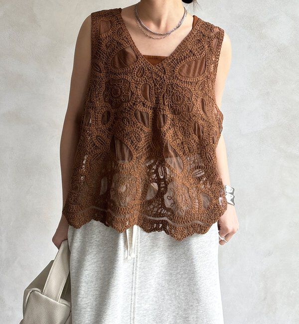  「刺繍前後2WAYレースタンク」|シャツ・ブラウス|