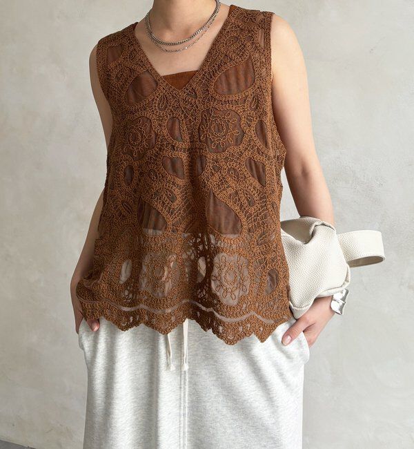  「刺繍前後2WAYレースタンク」|シャツ・ブラウス|