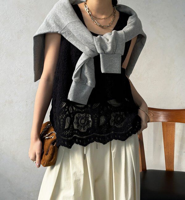  「刺繍前後2WAYレースタンク」|シャツ・ブラウス|