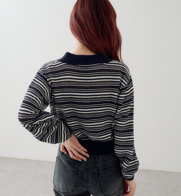  「ボーダーシアーポロニット」|ニット・セーター|