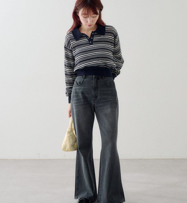  「ボーダーシアーポロニット」|ニット・セーター|