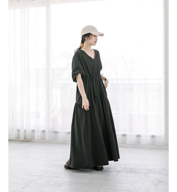  「【3サイズ展開】ドロストギャザーワンピース」|ワンピース|