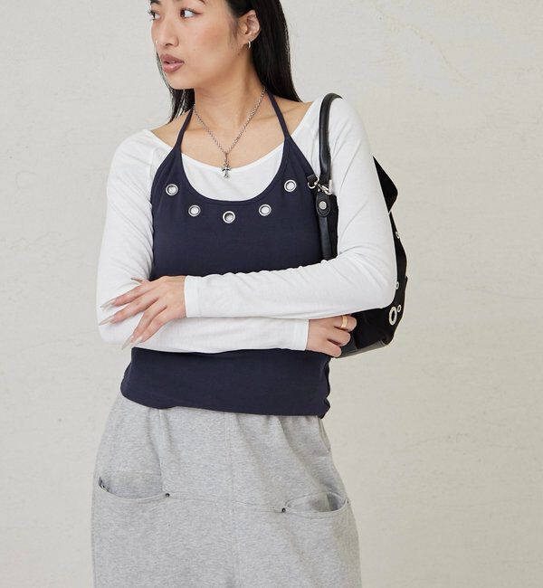  「アイレットホルターレイヤードトップス(無地/ボーダー/ドット)」|Tシャツ・カットソー|