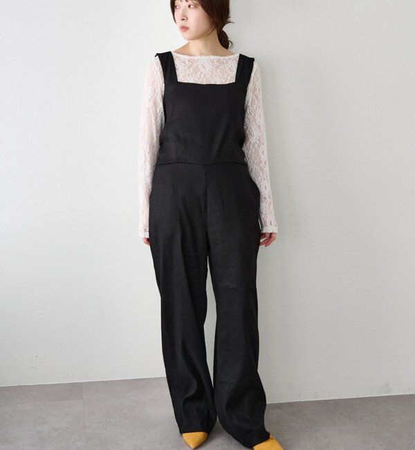  「バックリボンイージーサロペット」|オールインワン|ブラック