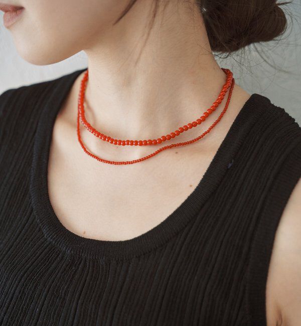  「ガラス/オニキスビーズネックレス4mm」|ネックレス|レッド