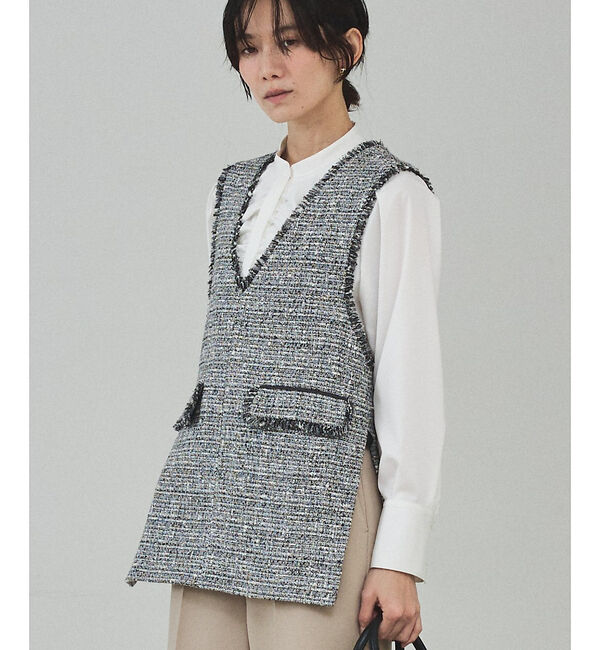 qualite「ラメツイードジレ」|ベスト・ジレ|ブラック