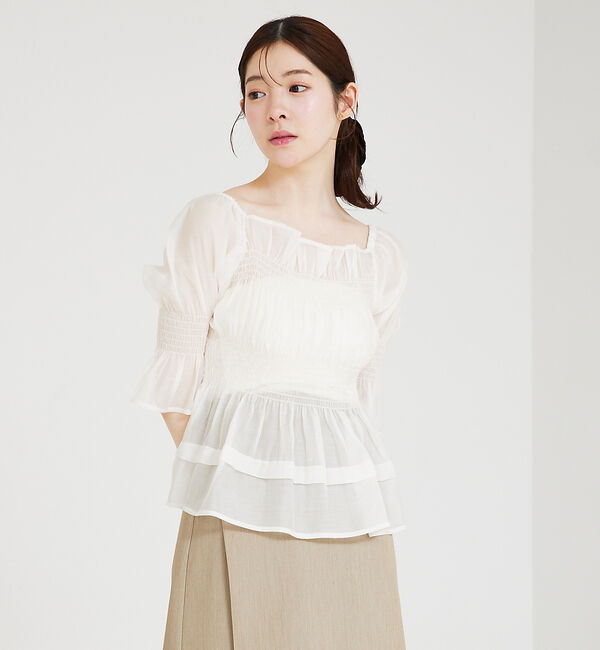 SELFIST「シャーリングシアーブラウス」|シャツ・ブラウス|オフホワイト