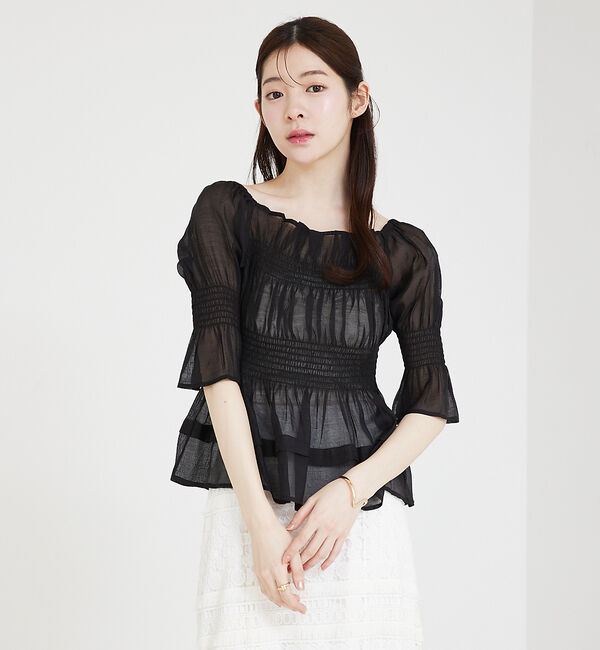 SELFIST「シャーリングシアーブラウス」|シャツ・ブラウス|ブラック