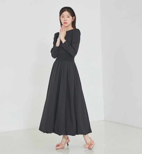 SELFIST「ウエストリブバルーンワンピース」|ワンピース|ブラック