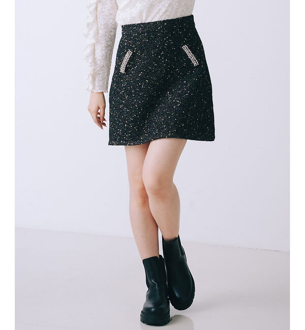 SELFIST「ラメネップニットビジュー付ミニスカート」|スカート|ブラック