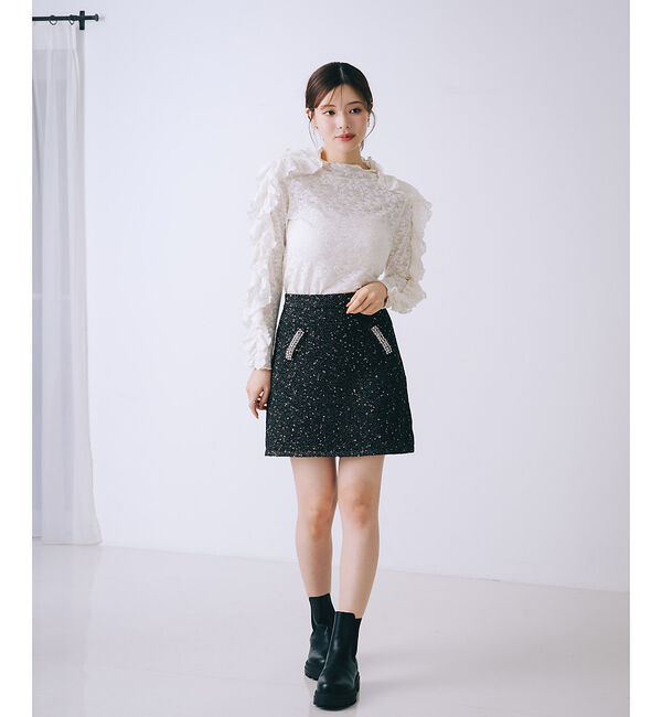 SELFIST「ラメネップニットビジュー付ミニスカート」|スカート|