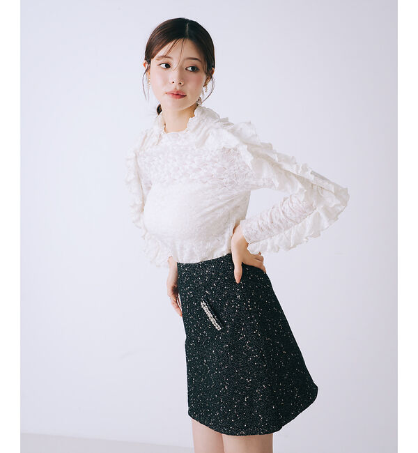 SELFIST「ラメネップニットビジュー付ミニスカート」|スカート|