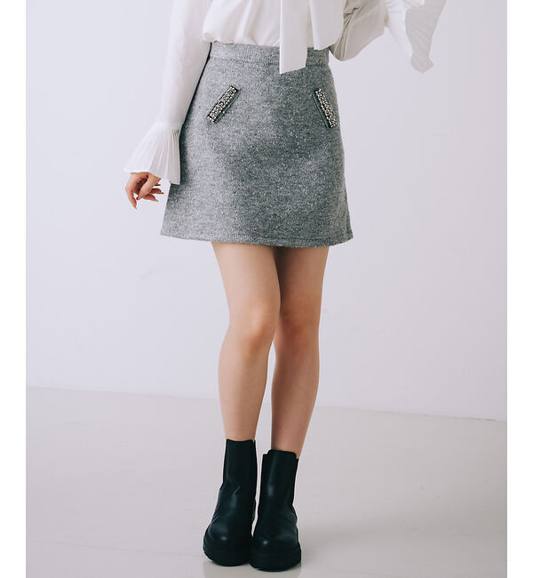 SELFIST「ラメネップニットビジュー付ミニスカート」|スカート|グレー