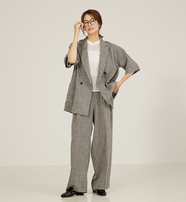 abahouse mavie「【大人気半袖ジャケットにセットアップ対応！】リネンライクタックワイドパンツ/WE」|その他|