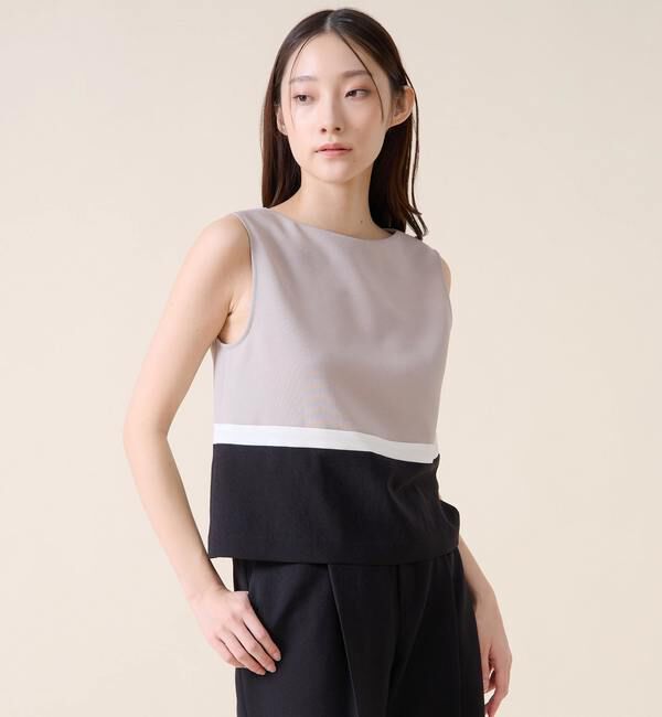 TIARA「カラーブロックブラウス」|シャツ・ブラウス|グレージュ