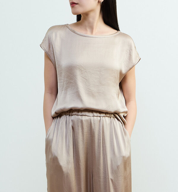 Liesse「サテンフレンチスリーブブラウス」|シャツ・ブラウス|ライトベージュ