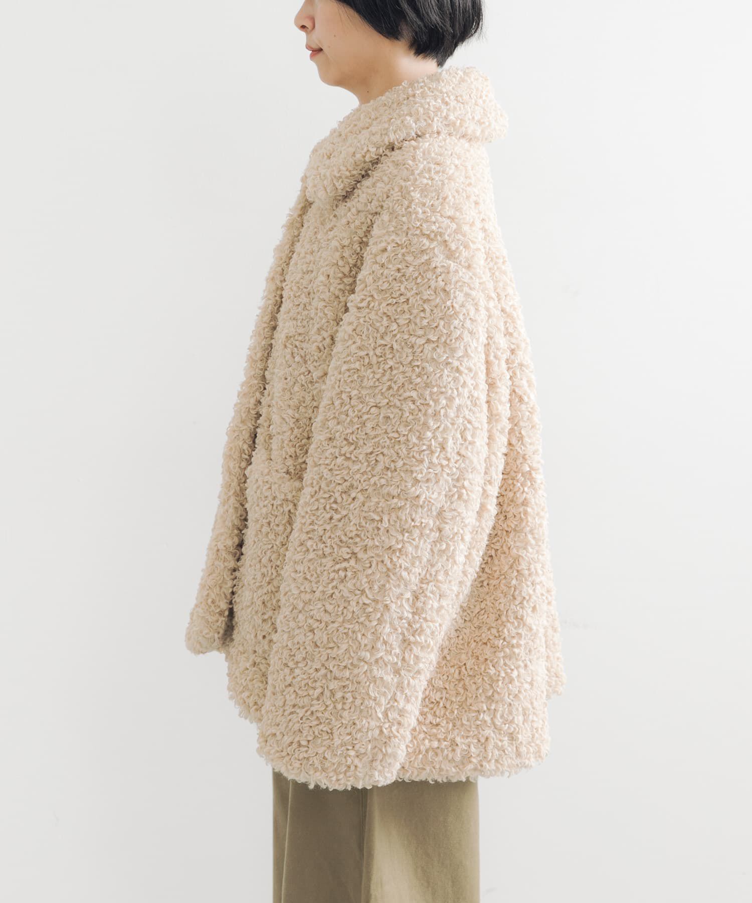 URBAN RESEARCH「ECOPELカーリーファーコート」|ノーカラーコート|