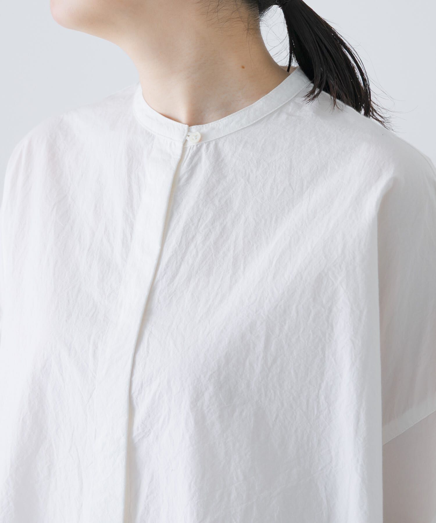 かぐれ「ノーカラークルーネックオーバーシャツ」|シャツ・ブラウス|