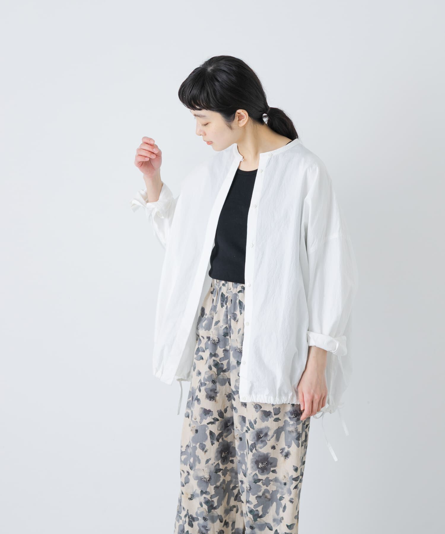 かぐれ「ノーカラークルーネックオーバーシャツ」|シャツ・ブラウス|