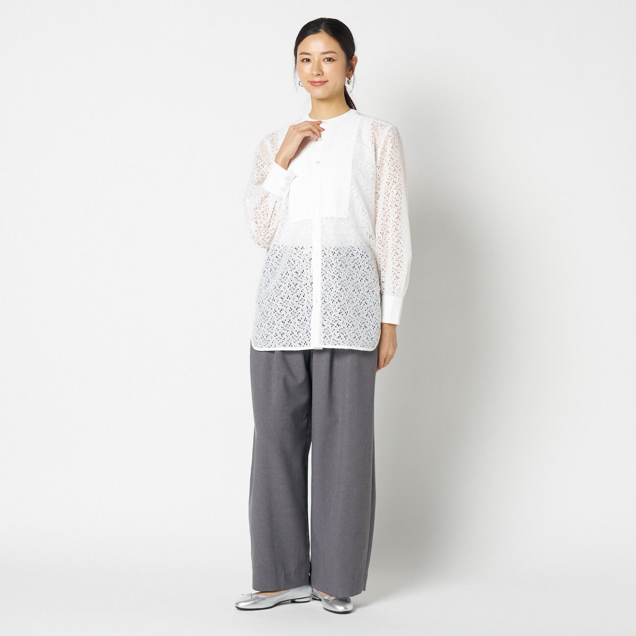 HELIOPOLE「HELIOPOLE LACE COLLARLESS SHIRT」|シャツ・ブラウス|