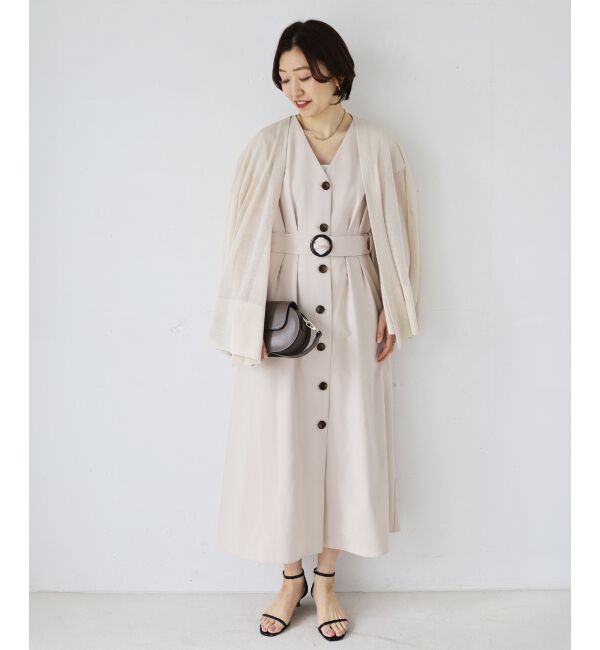  「《WEB限定アイテム》リネンライクフロントボタンワンピース」|ワンピース|ベージュ