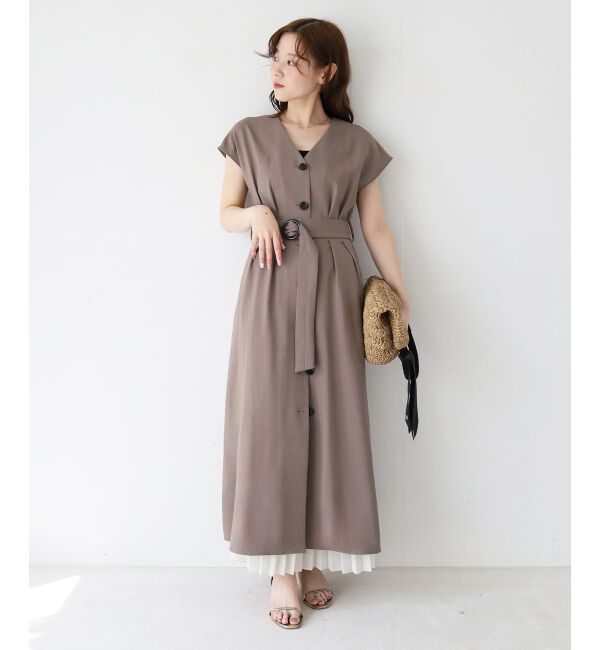  「《WEB限定アイテム》リネンライクフロントボタンワンピース」|ワンピース|モカ