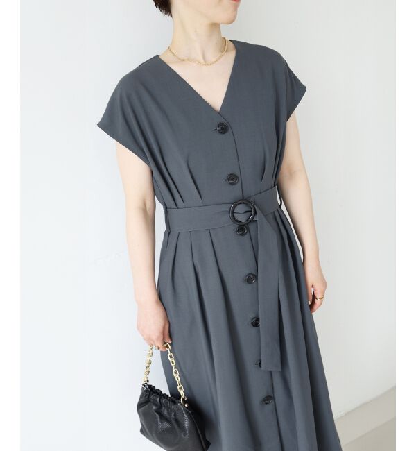 「《WEB限定アイテム》リネンライクフロントボタンワンピース」|ワンピース|Ｃ／グレー