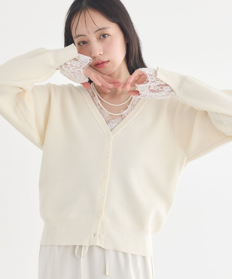 earth music&ecology「レーストリムカーディガン」|カーディガン|Off White