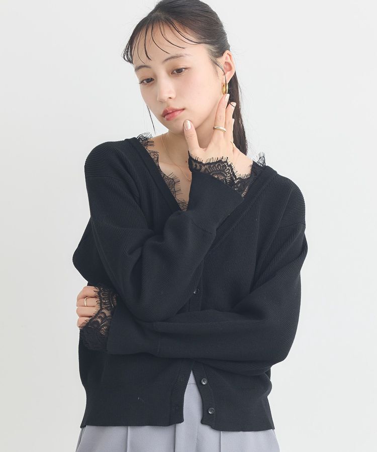 earth music&ecology「レーストリムカーディガン」|カーディガン|