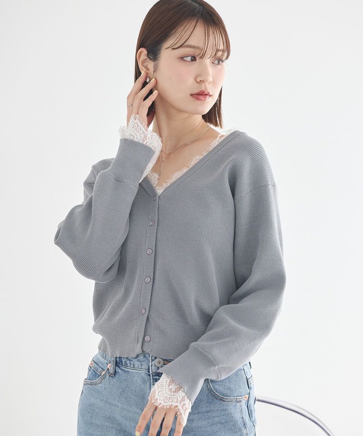 earth music&ecology「レーストリムカーディガン」|カーディガン|