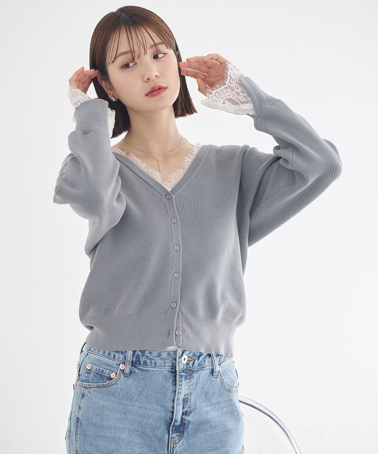 earth music&ecology「レーストリムカーディガン」|カーディガン|