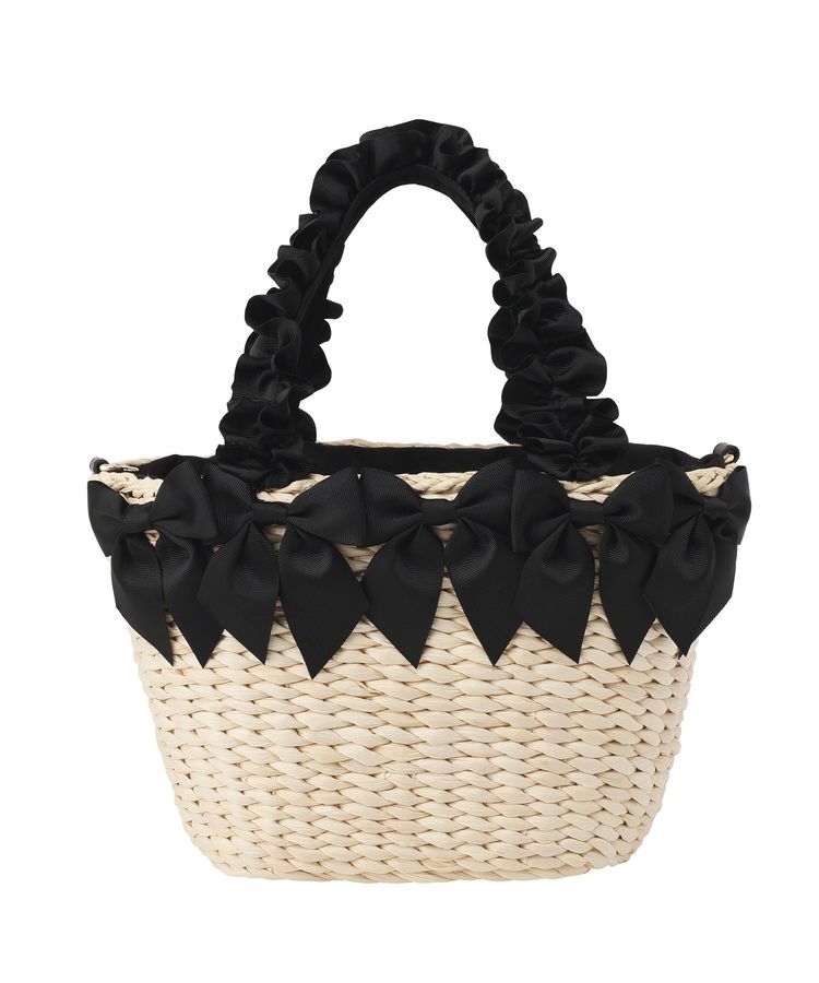 Maison de FLEUR「【2Way】フリルハンドルメイズリボン2Wayカゴバッグ」|ハンドバッグ|