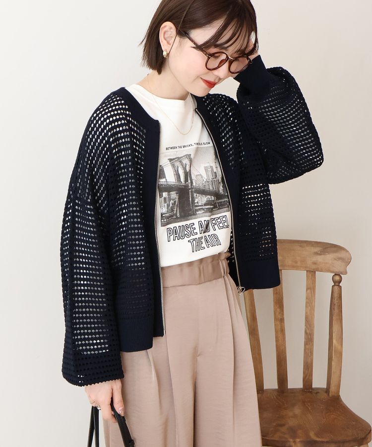 AMERICAN HOLIC「ジップアップメッシュニットカーディガン【WEB限定カラー有り】」|カーディガン|Dark Navy