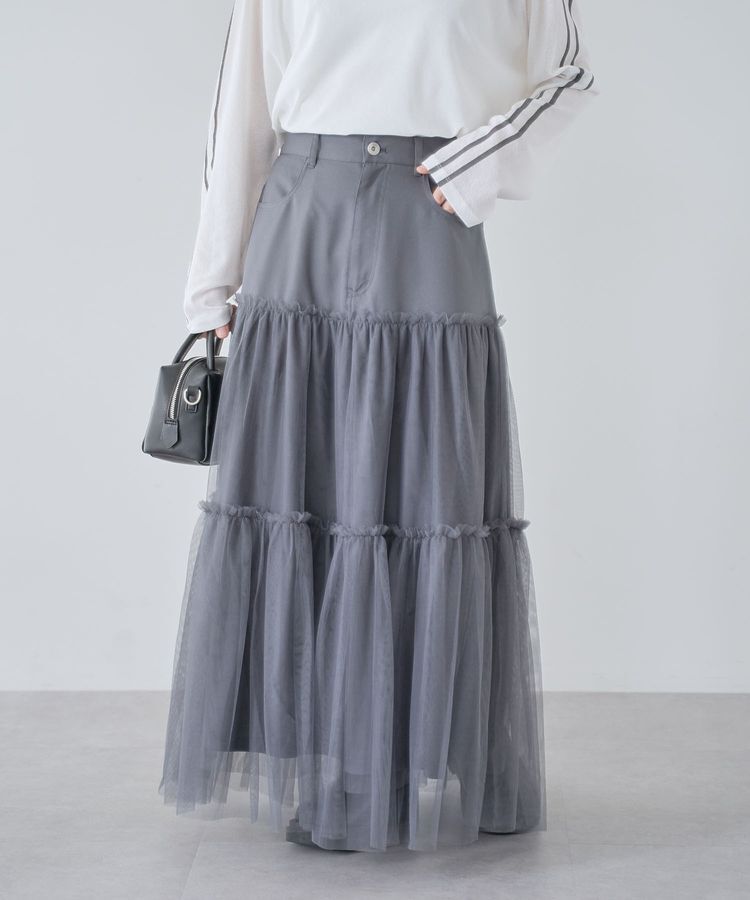 Green Parks「・ELENCARE DUE ハイブリットティアードスカート」|フレア|Charcoal Gray