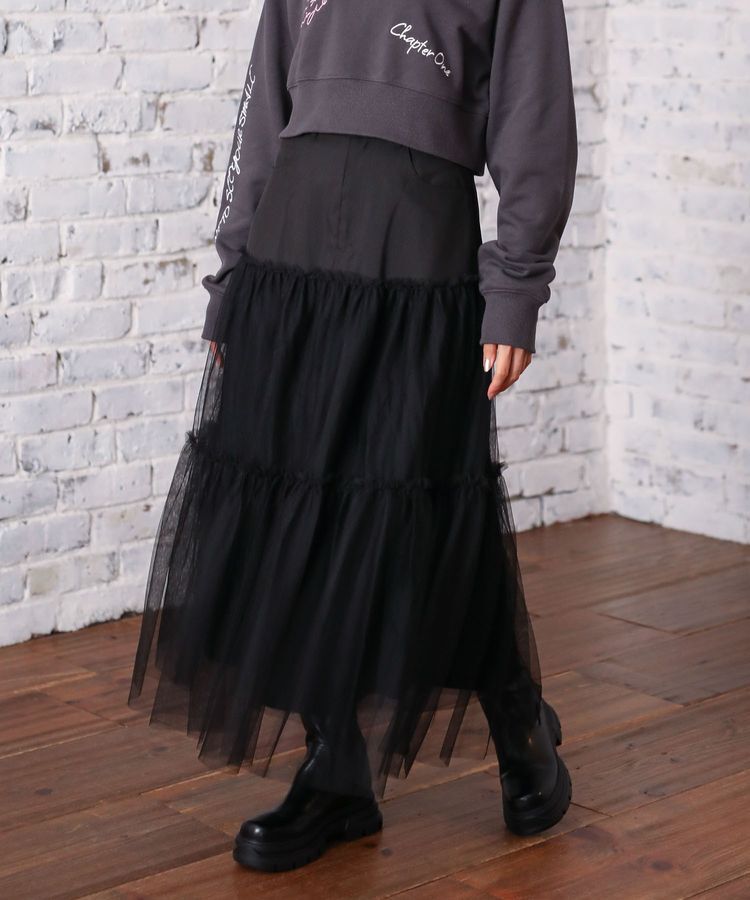 Green Parks「・ELENCARE DUE ハイブリットティアードスカート」|フレア|Black
