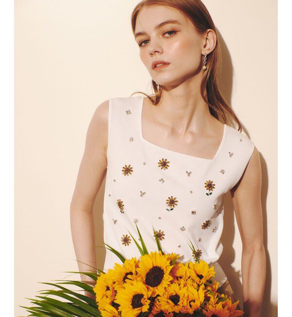 LOULOU WILLOUGHBY「WEB 一部店舗限定【LOULOU WILLOUGHBY】サンフラワービジュータンクトップ」|ニット・セーター|オフホワイト