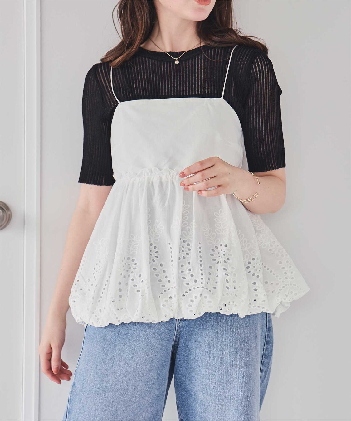 titivate「コットン刺繍レースキャミソールトップス」|Tシャツ・カットソー|