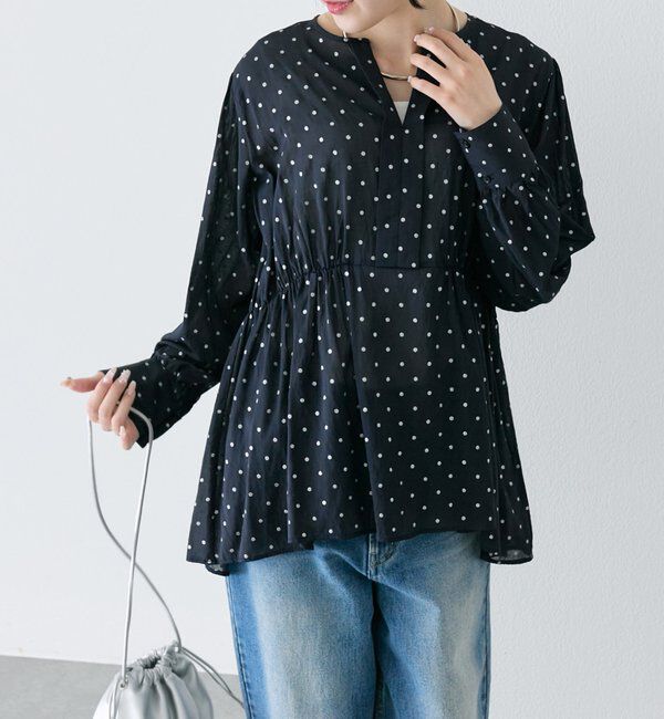  「グリッタードットペプラムブラウス」|プルオーバー|ネイビー