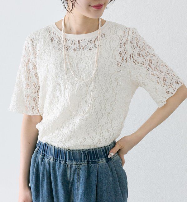  「ストレッチレースTシャツ」|Tシャツ・カットソー|アイボリー