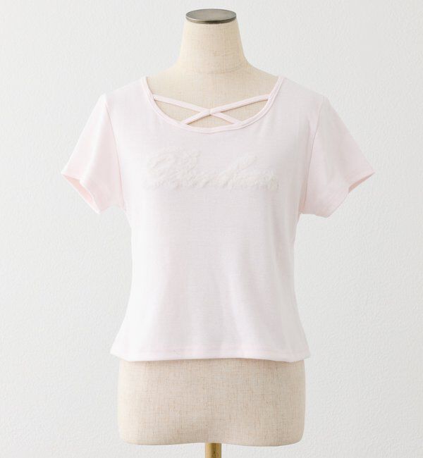 「ホルターネック付きチュールロゴＴシャツ」|プルオーバー|ピンク